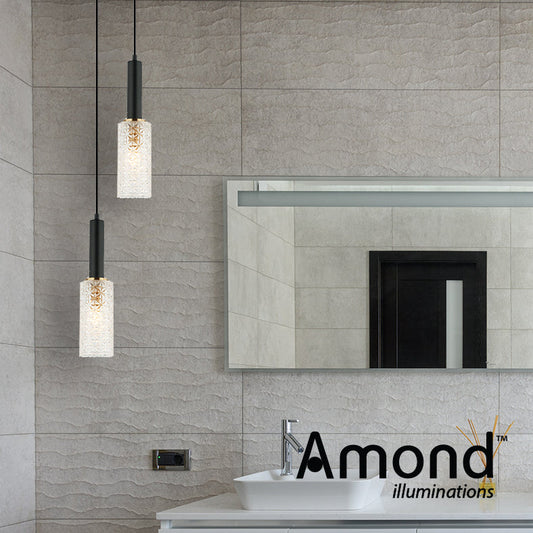 Joy Black and Bronze with Clear Glass Modern Cylindrical Pendant by Amond