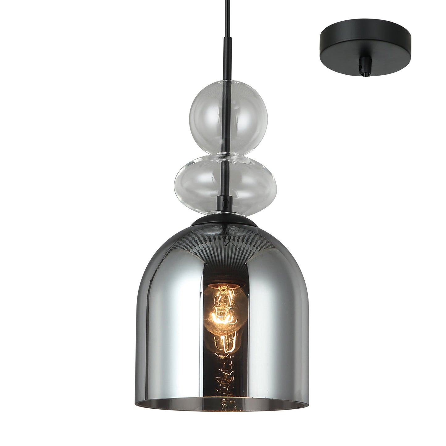 Lucia Black with Smoke Glass 15cm Modern Pendant