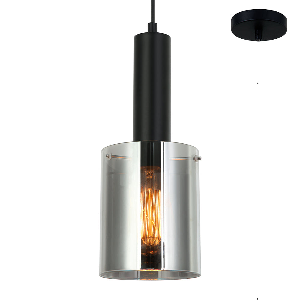 Rory Smoke Glass Cylinder and Black Pendant by Amond