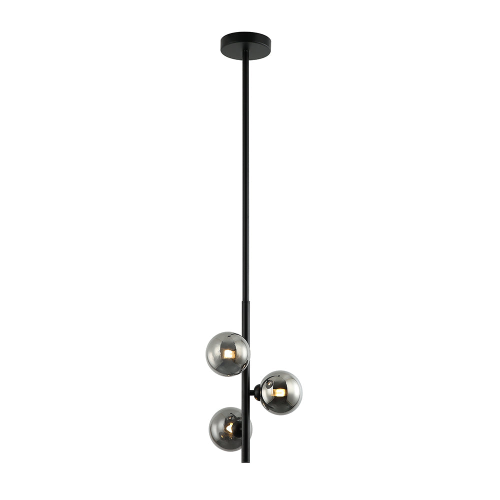 Sunita 3 Light Black and Smoke Glass Modern Retro Pendant