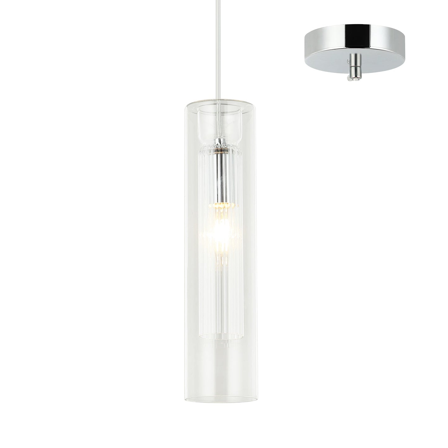 Tomo Chrome with Clear Glass Modern Cylindrical Pendant by Amond