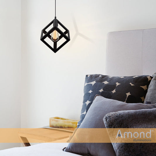 Ruben Black Geometrical Cube Pendant by Amond