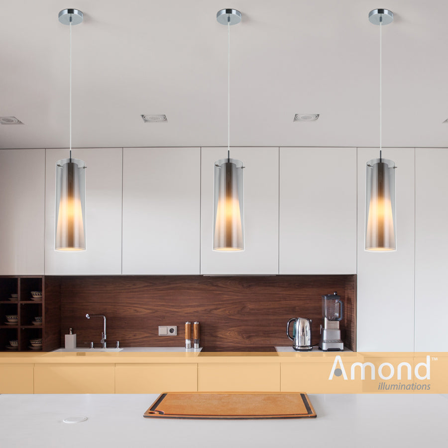 Vida 1 Light Pendant Opal and Smoke Glass by Amond