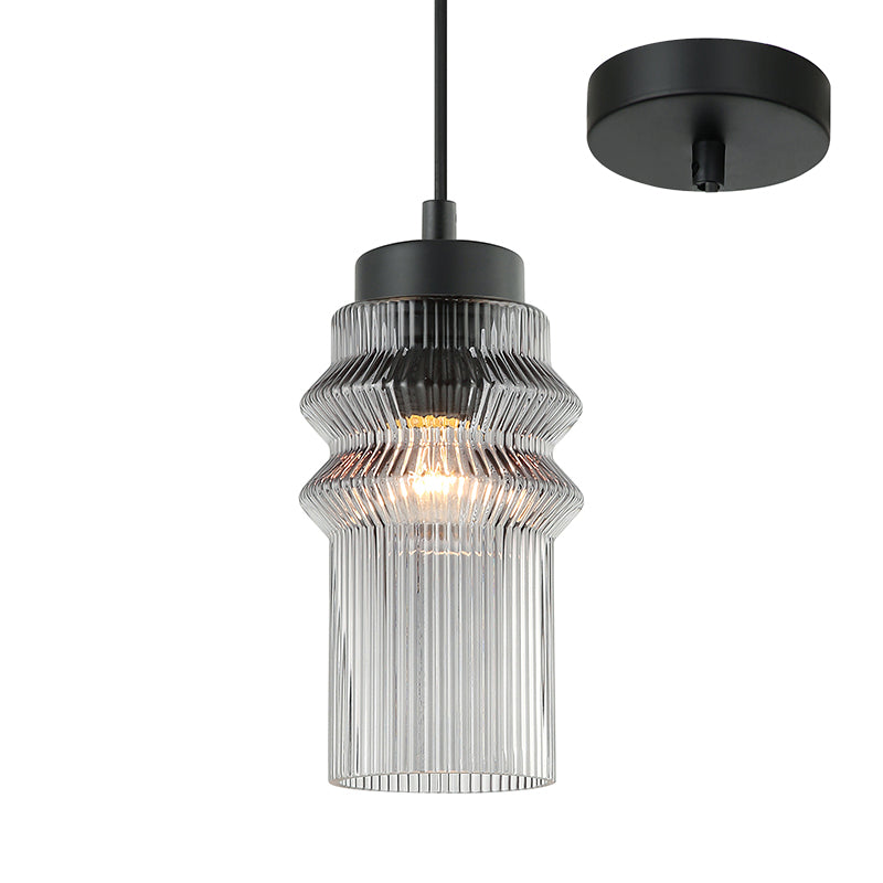 Levi Black and Smoke Modern Cylindrical Pendant by Amond